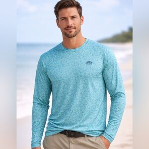 AFTCO Mens Turquoise Fish Scale Print Long Sleeve Performance Shirt UPF 50 sz L